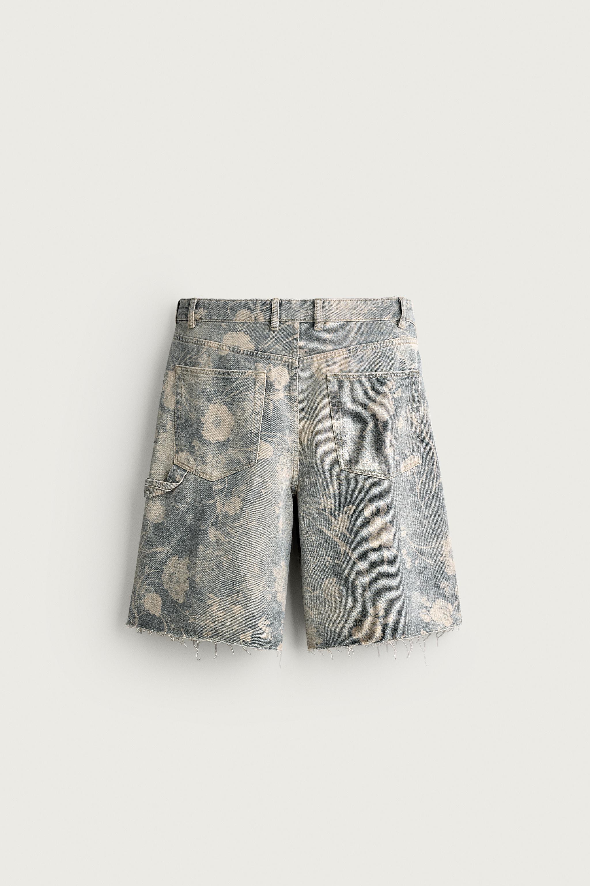 WASHED FLORAL PRINT RELAXED FIT SHORTS